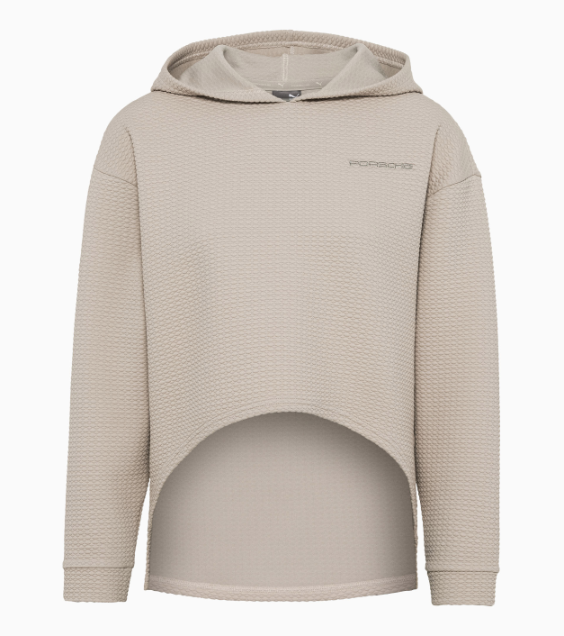 Teksturēts sporta džemperis ar kapuci sievietēm, smilšu krāsā