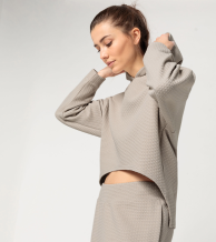 Teksturēts sporta džemperis ar kapuci sievietēm, smilšu krāsā